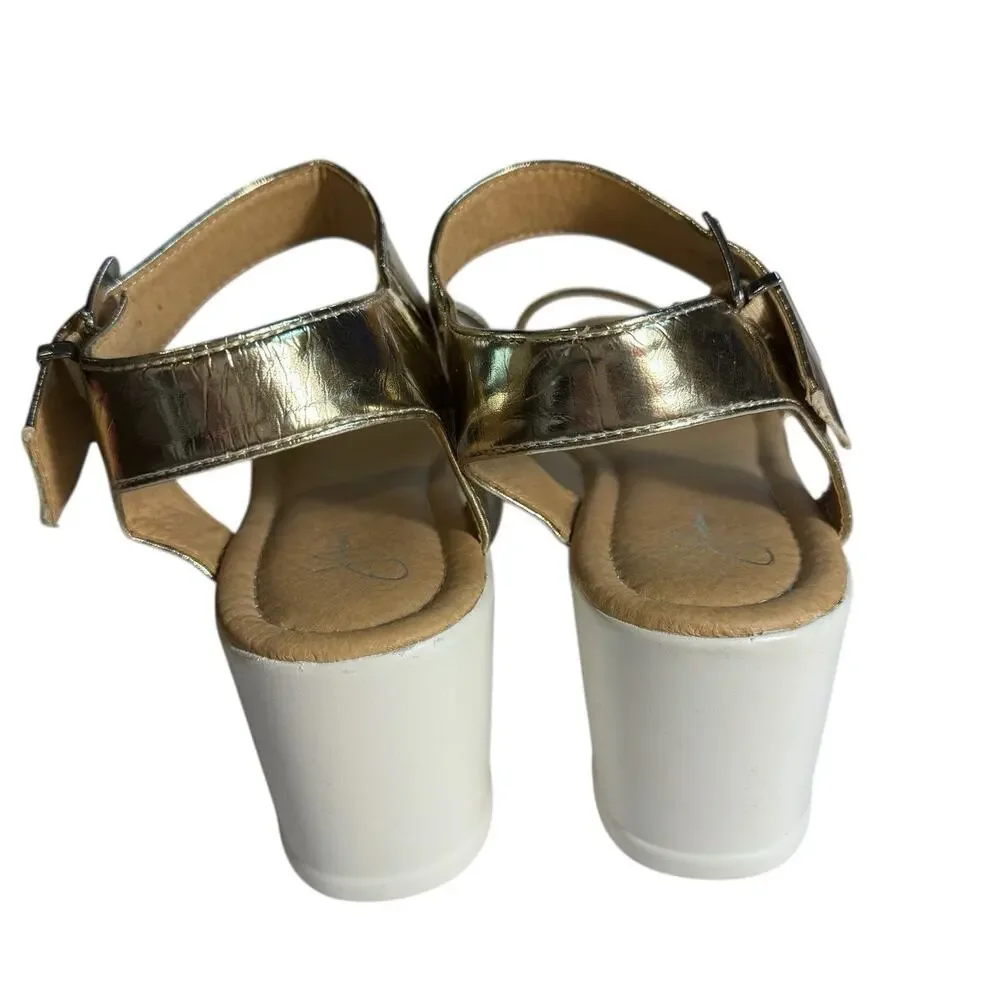 J. Adam’s Women’s Surf Chunky White Gold Platform Wedge Sandals Size 9
